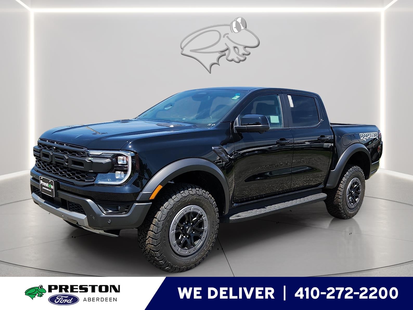 2026 Ford Ranger Raptor in Shadow Black — front three-quarter view